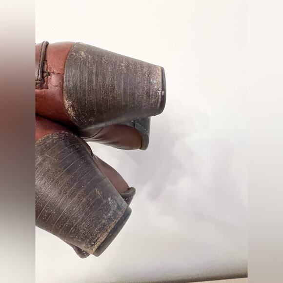 Frye Jackie boots tall zip up brown leather heeled western cowgirl boots - Picture 8 of 10